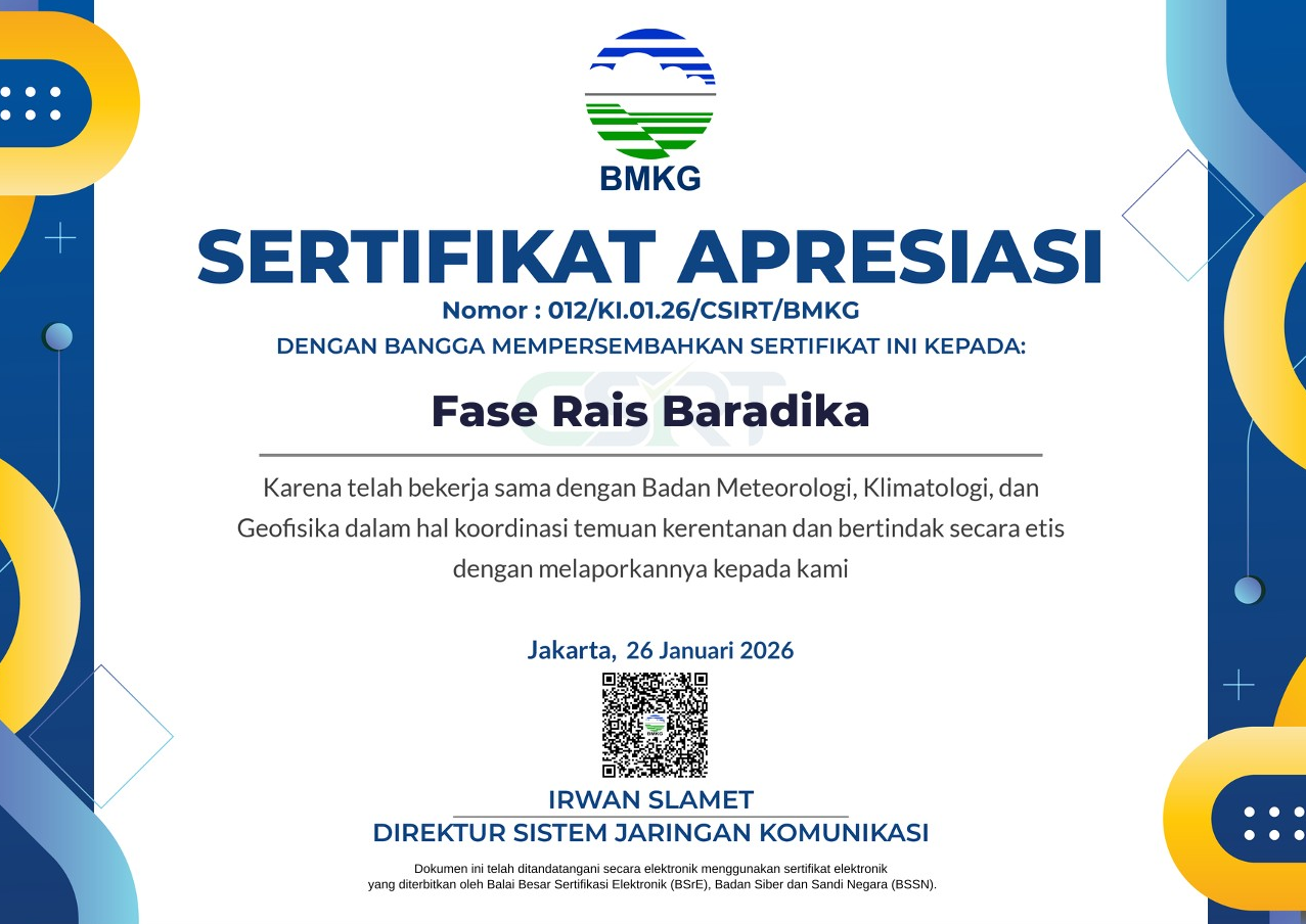 Certificate of Appreciation - Badan Meteorologi Klimatologi dan Geofisika