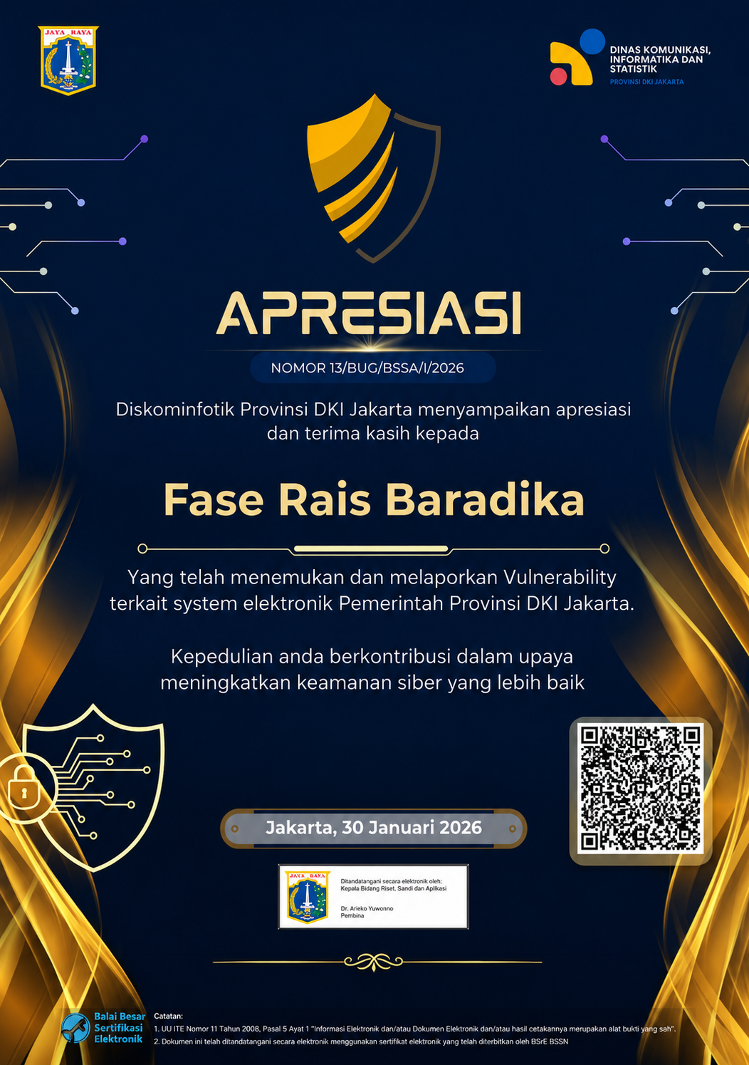 Certificate of Appreciation - Dinkominfotik Provinsi DKI Jakarta
