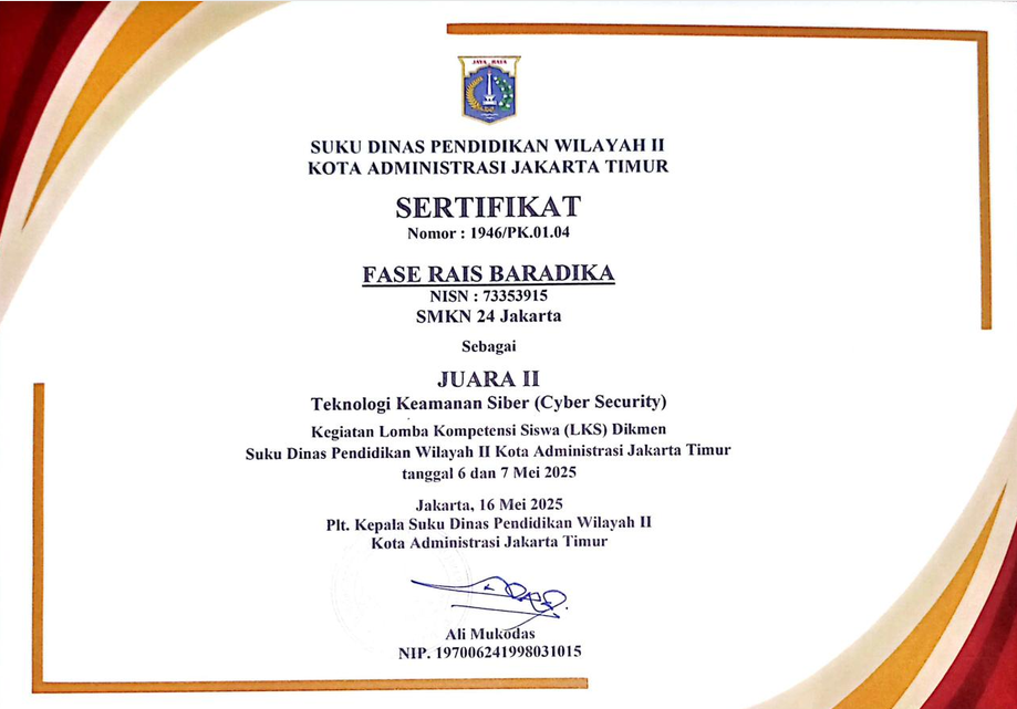 2nd Winner of East Jakarta 2 Skills Competency Competition 2025 - Cyber Security