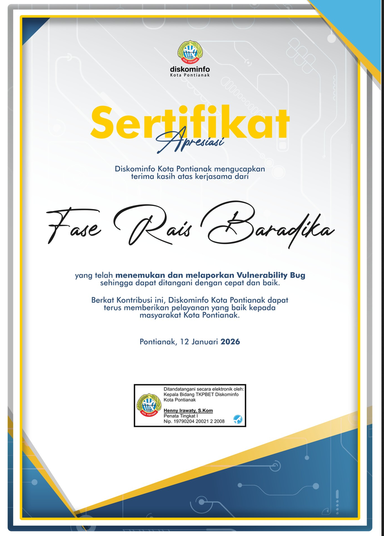 Certificate of Appreciation - Kota Pontianak