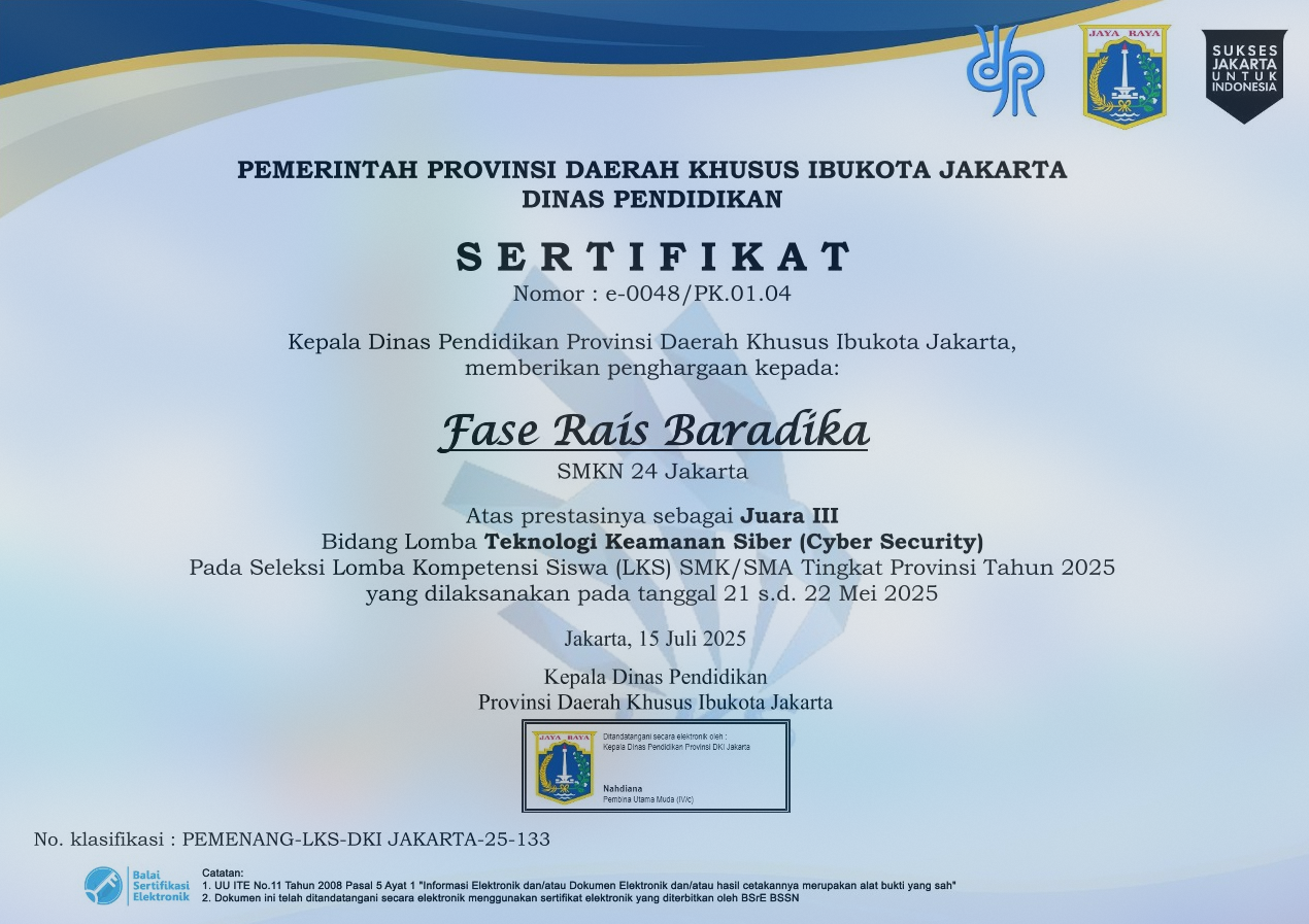 3rd Winner of DKI Jakarta Competency Competition 2025 - Cyber Security