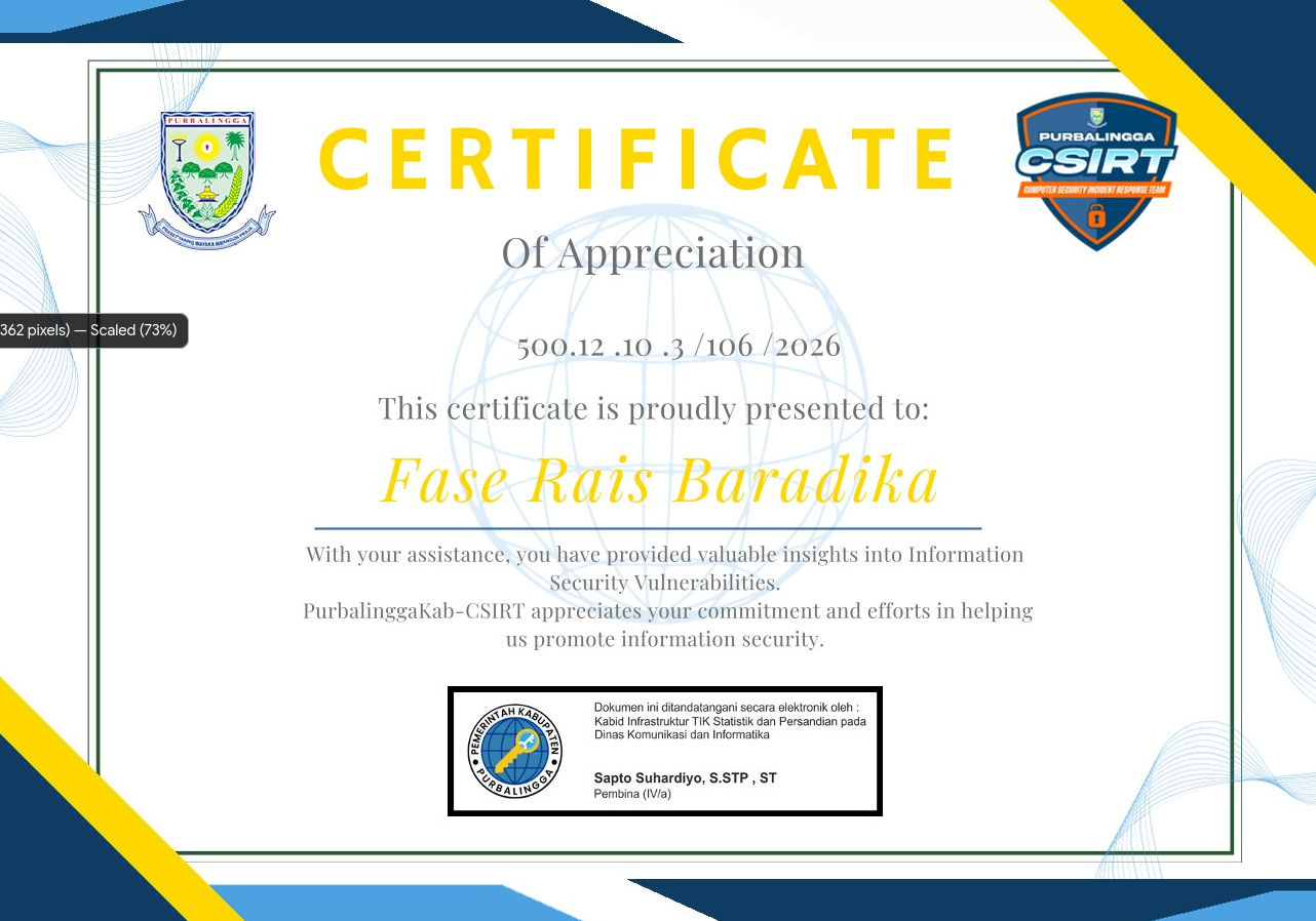 Certificate of Appreciation - Dinkominfo Purbalingga