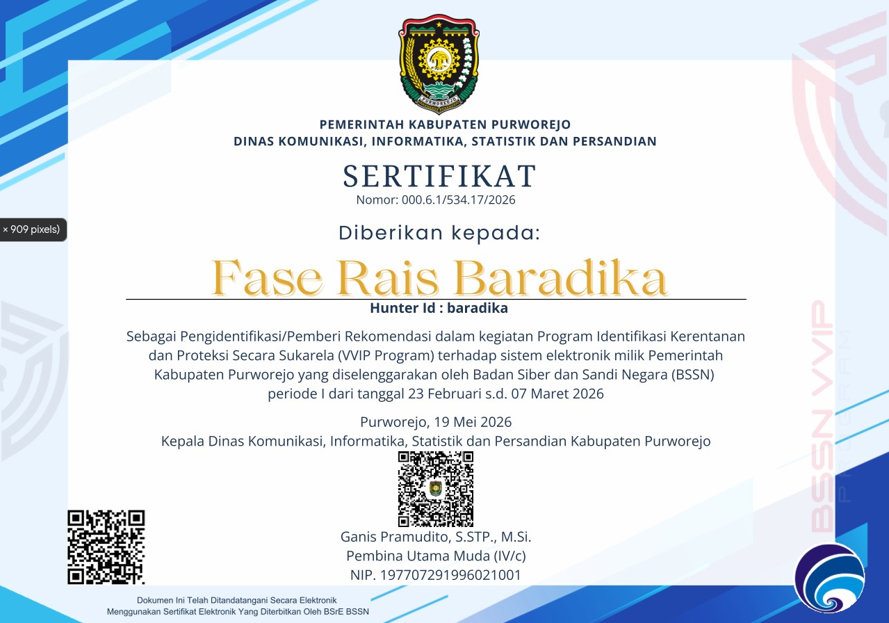 Certificate of Appreciation - Kabupaten Purworejo