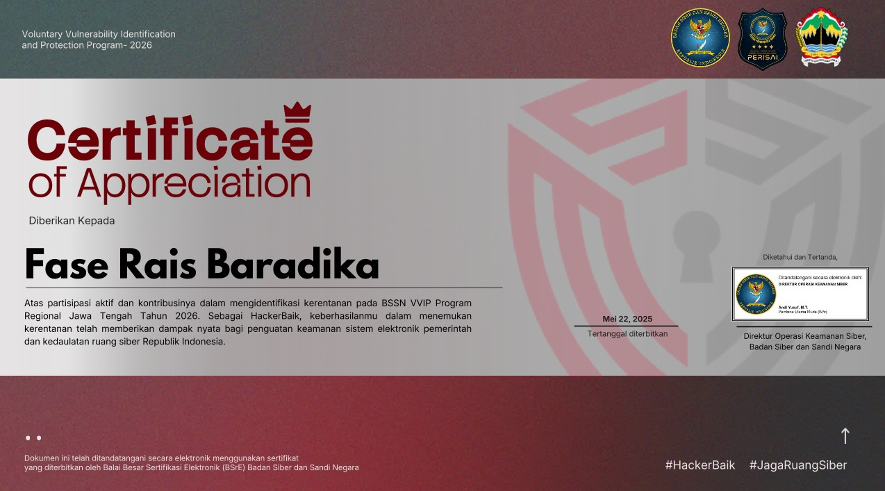 Certificate of Appreciation - VVIP Jawa Tengah 2026